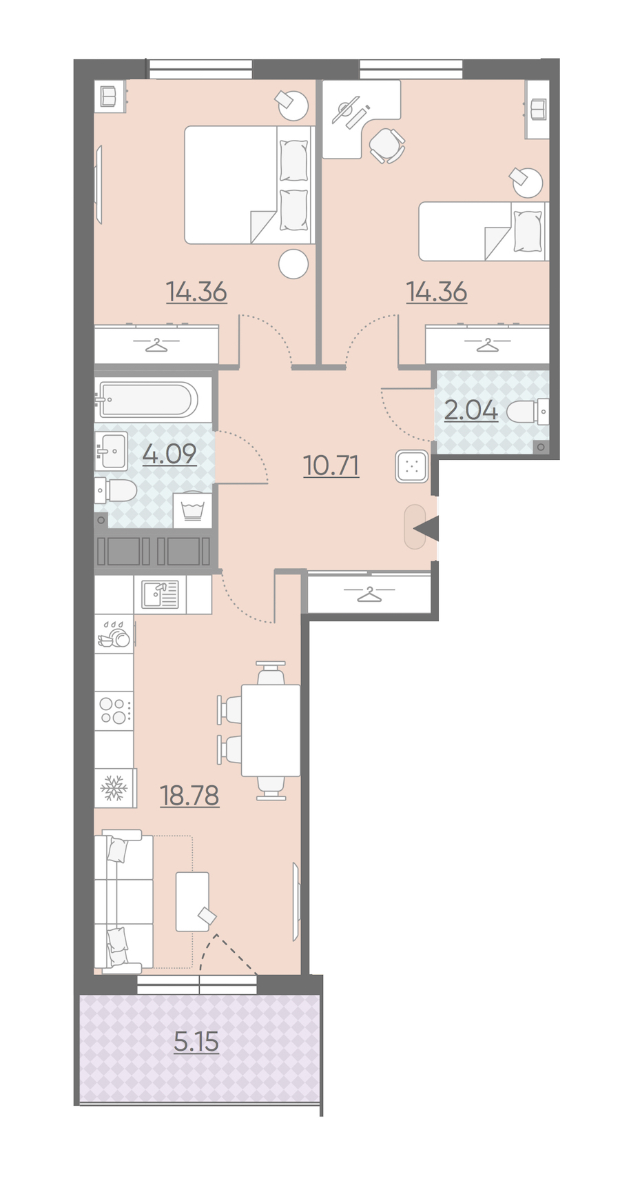 Двухкомнатная квартира в : площадь 66.92 м2 , этаж: 10 – купить в Санкт-Петербурге